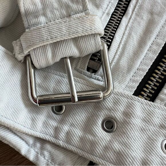 ALLSAINTS Morgan Biker Jacket In White Denim Size 2 - Picture 9 of 11